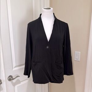 Eileen Fisher Single Button Long Sleeve Medium Weight Black Jacket Size Large